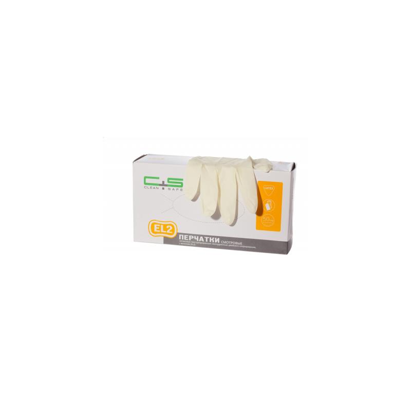 Перчатки латекс S 50пар Clean+Safe нестер неопудр текстур с валиком (EL2) желтые двойное хлоринир